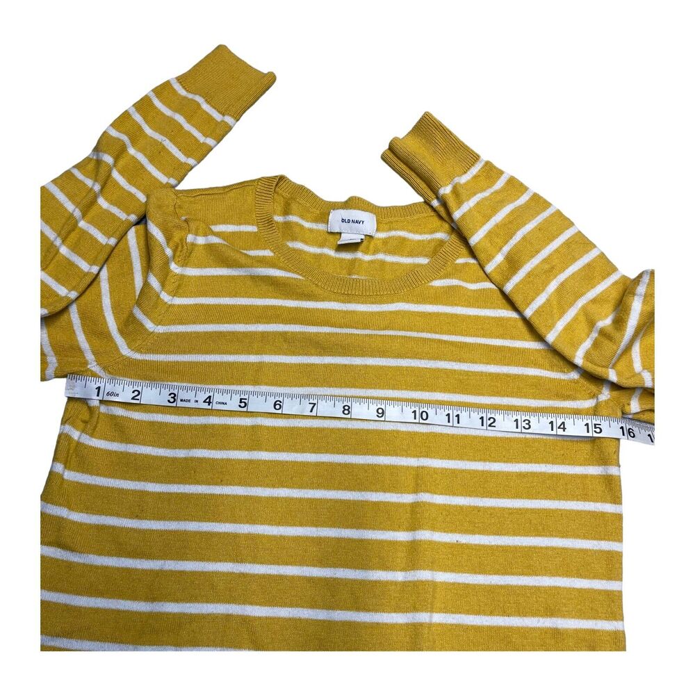 Old Navy Sweater Girls XS Yellow White Striped Ribbed Classic Fit Long Sleeve - Picture 5 of 6